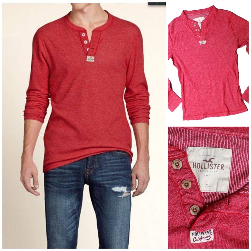 Y2k Hollister ribbed thermal Henley Large Heather Cherry Red Thermal Preppy vtg